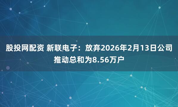 股投网配资 新联电子：放弃2026年2月13日公司推动总和为8.56万户
