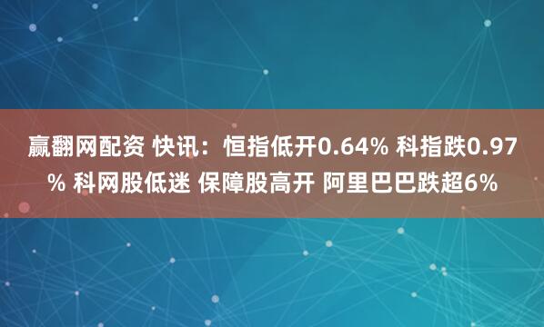 赢翻网配资 快讯：恒指低开0.64% 科指跌0.97% 科网股低迷 保障股高开 阿里巴巴跌超6%