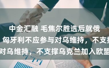 中金汇融 毛焦尔胜选后就俄乌问题表态：匈牙利不应参与对乌维持，不支撑乌克兰加入欧盟